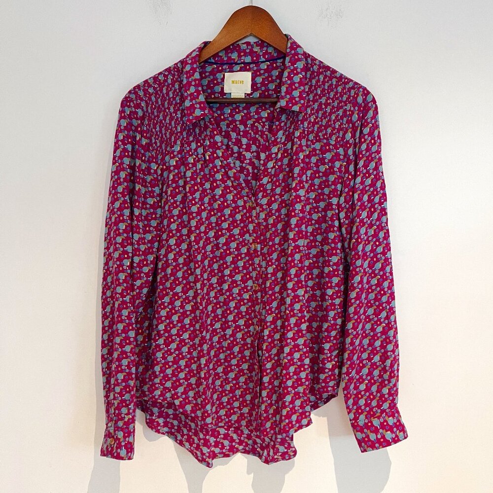 Anthropologie Mauve Woman Purple Geometric Button Up Long Sleeve Shirt Size 12